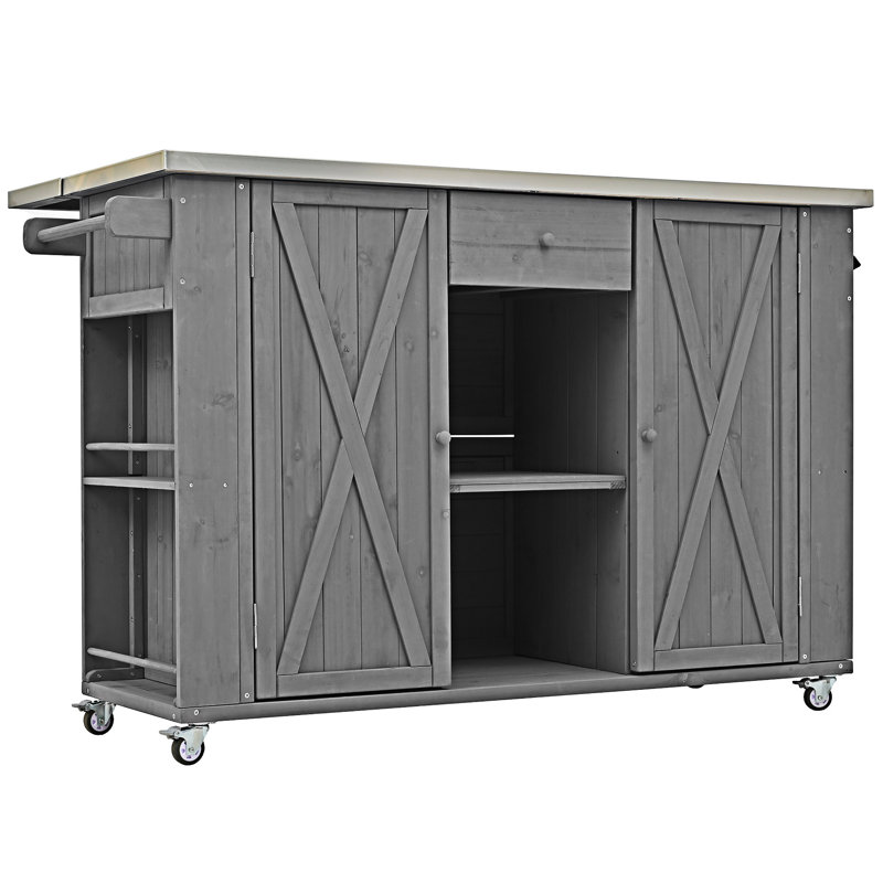Îlot de cuisine extérieur en bois de sapin avec plateau en acier inoxydable, Gris