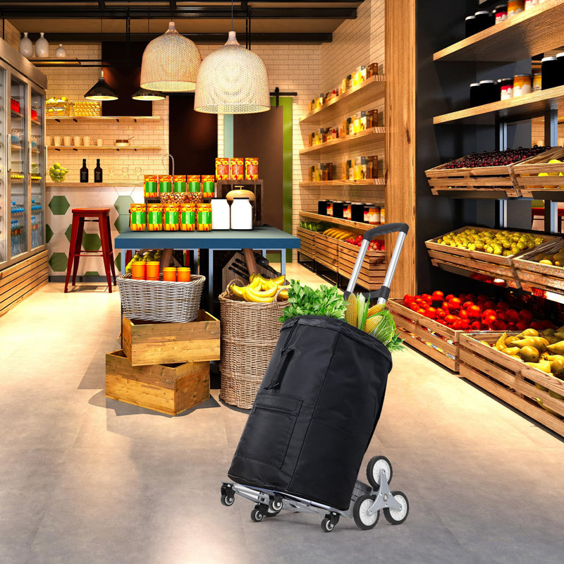 Stair Climbing Hand Truck Cart, Aluminum Folding Dolly Cart for Stairs, Heavy Duty Stair Climber Trolley with Telescoping Handle and 6 Rubber Wheels for Shopping Moving