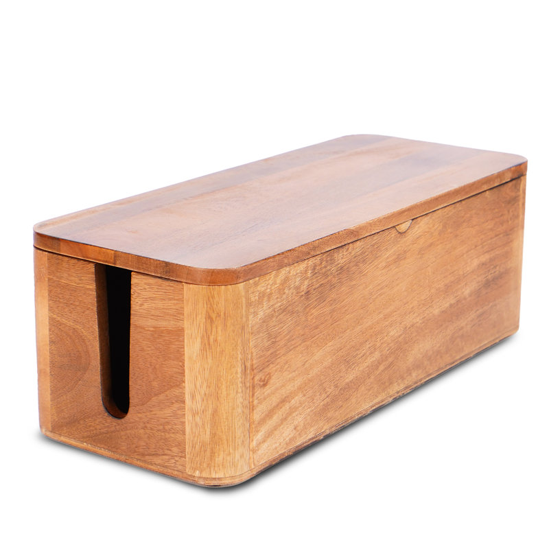 FarmHouse Handcrafted Mango Wood Cable Management Box with Magnetic Closure, Burnt Wood