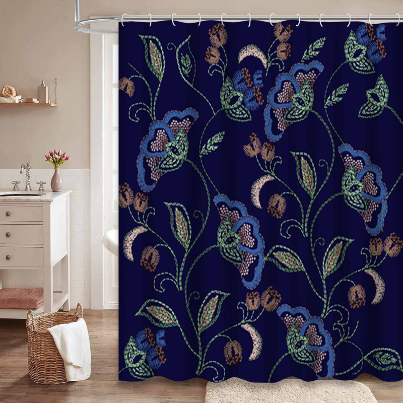 Rideau de douche imperméable à motif floral avec 12 crochets, L 72 po x l 78 po