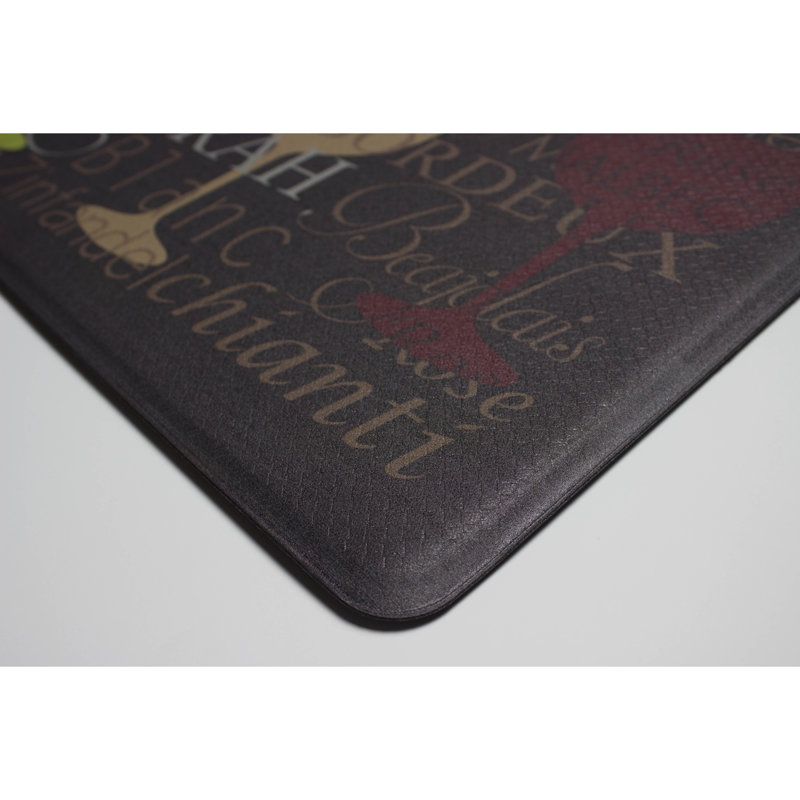 Wine Glasses Design Faux Leather Anti-Fatigue Kitchen Mat