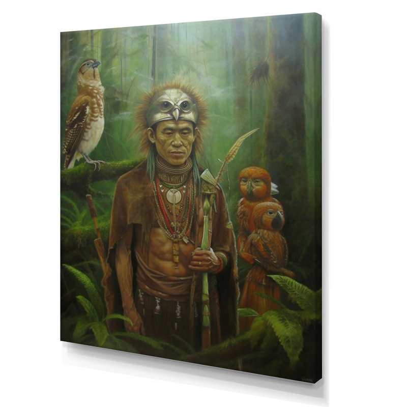 Chaman Amazonien, sagesse antique sur toile, H 20 po x l 12 po x P 1 po, Toile tendue