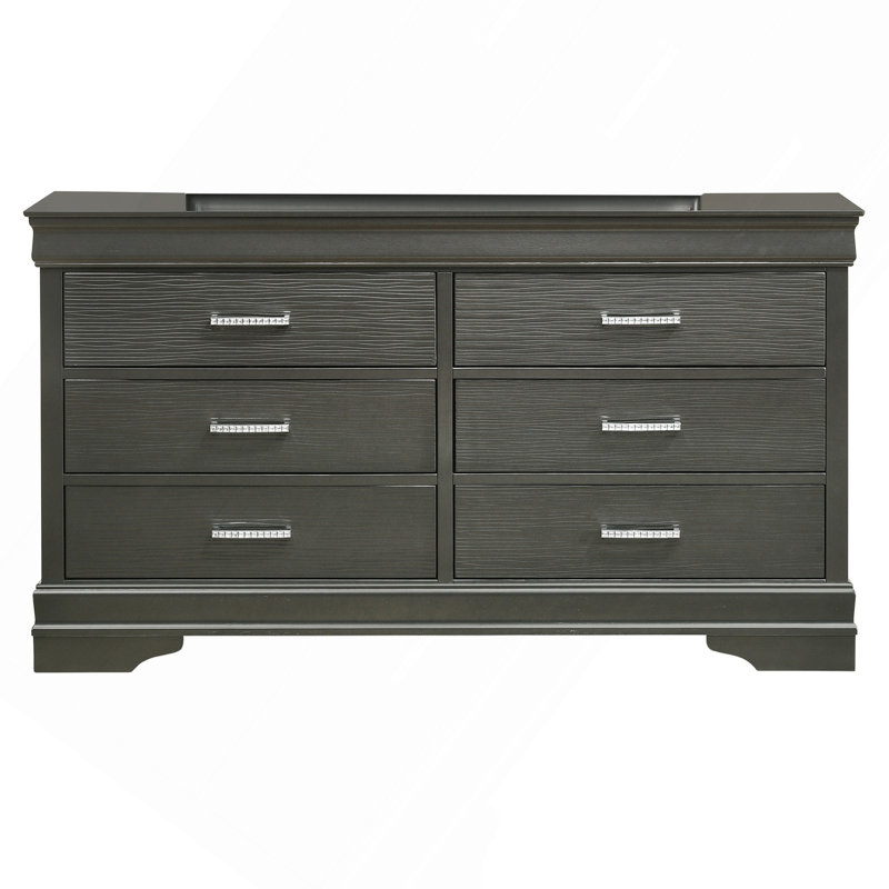 Commode moderne à 6 tiroirs en bois gris, Gris