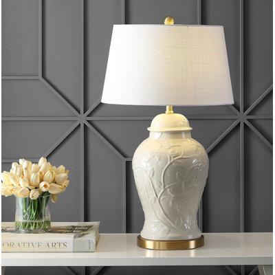 Lampe de table à DEL avec abat-jour en tissu - Lampe de chevet de style campagnard traditionnel français pour bureau de chambre à coucher - Comprend une ampoule à DEL écoénergétique