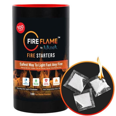 Allume-feu instantané Tupkee Fireflame - 100% imperméable, inodore et non toxique, 100 sachets pour l'intérieur et l'extérieur, feu de camp, foyer, barbecue, allume-feu