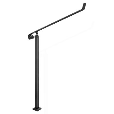 Handrails for Outdoor Steps 2-3 Step Railings Wrought Iron Handrail Stair Railings for Steps Black Iron Railings for Steps Wall and Floor Mounted with Installation Kit