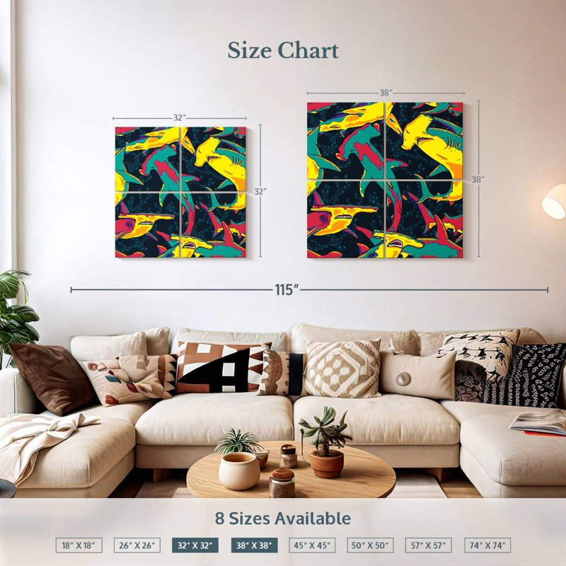 Brampt Colorful Hammerhead Sharks, 32" H x 32" W