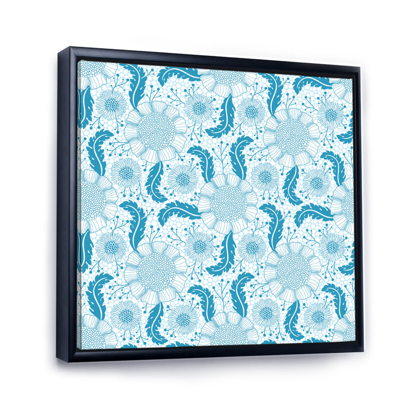 " Light Blue Flower On White ", Black Floater Frame, 30" H x 30" W x 1" D