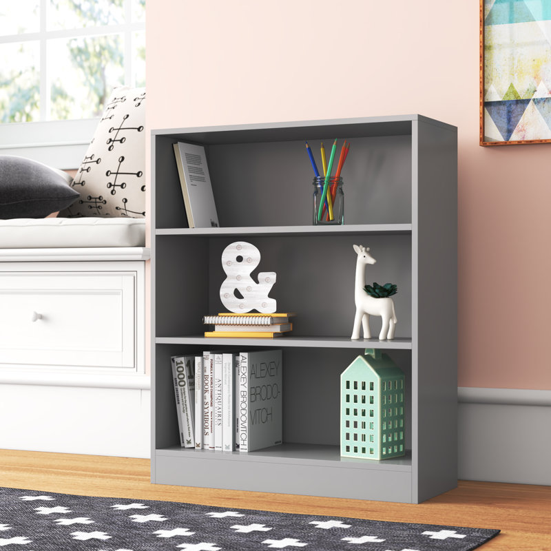 Modern Manufactured Wood Bookcase, Grey, (3 Shelves) 75cm H x 60cm W x 24cm D