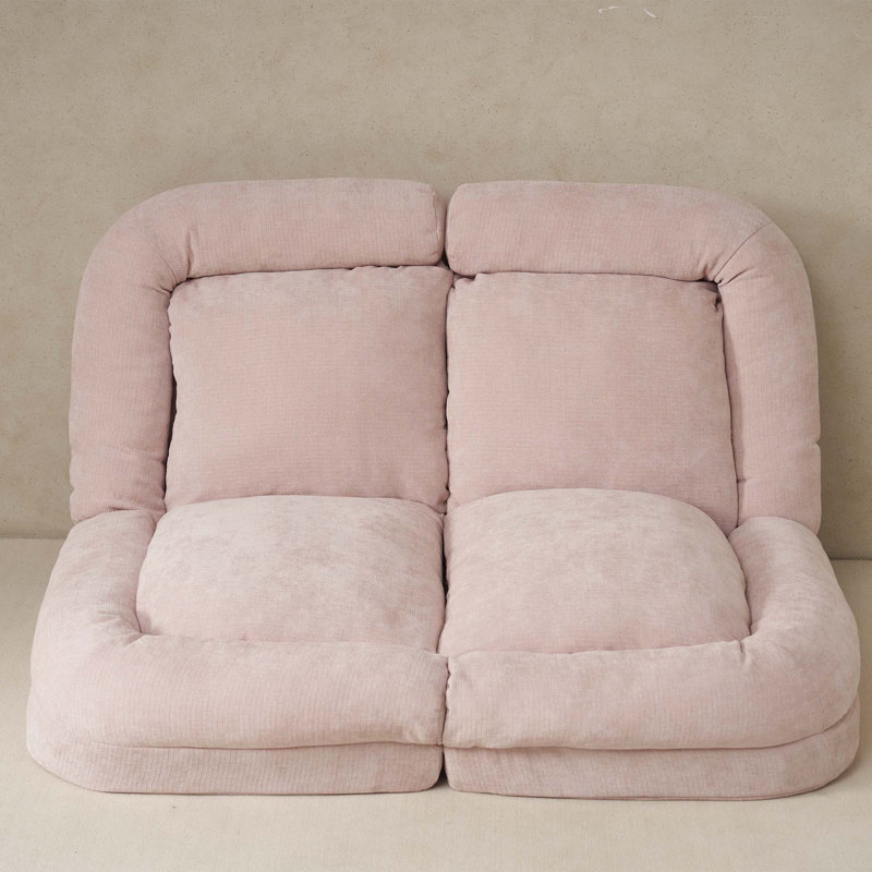Convertible Fold-Out Double Sofa Bed, Pink Fabric