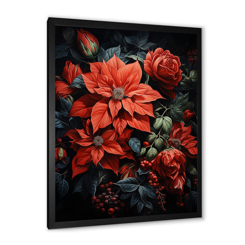 Danzell Poinsettia Flower Noir II - impression, Cadre photo noir, H 20 po x l 12 po x P 1 po