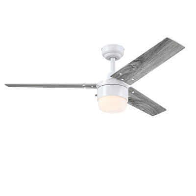 Ventilateur de plafond intérieur blanc mat 3 pales Talia 48 pouces, luminaire à DEL avec verre opale givré