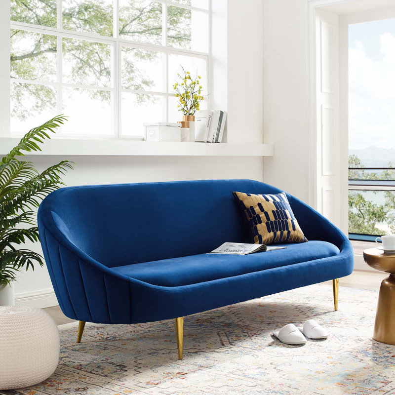 Modway Silver Orchid Perez Vertical-curve Back Sofa, Navy Velvet