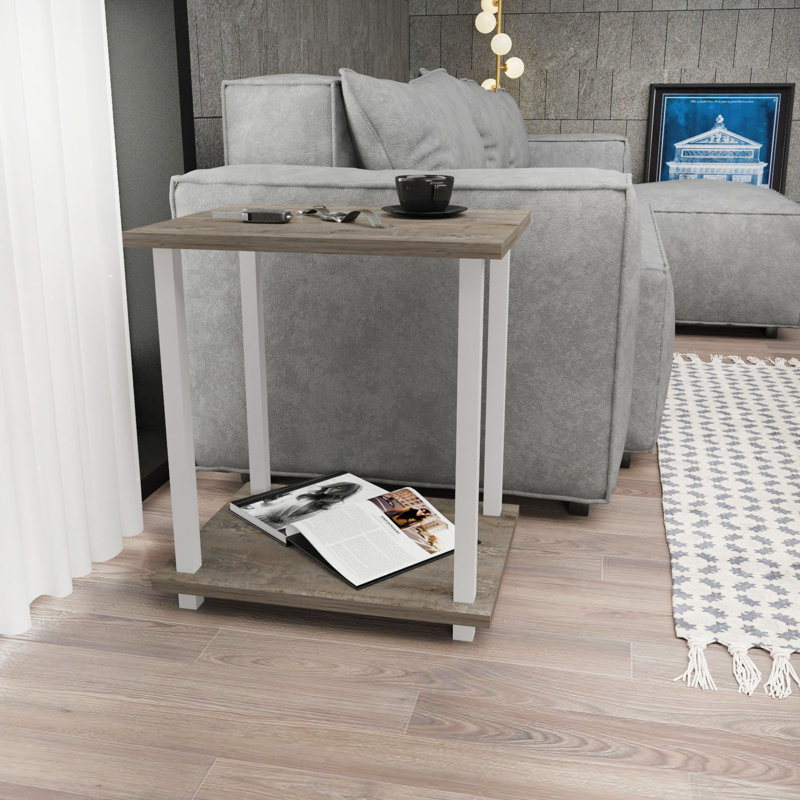 Monowi Square Side End Table, Dark Oak, White