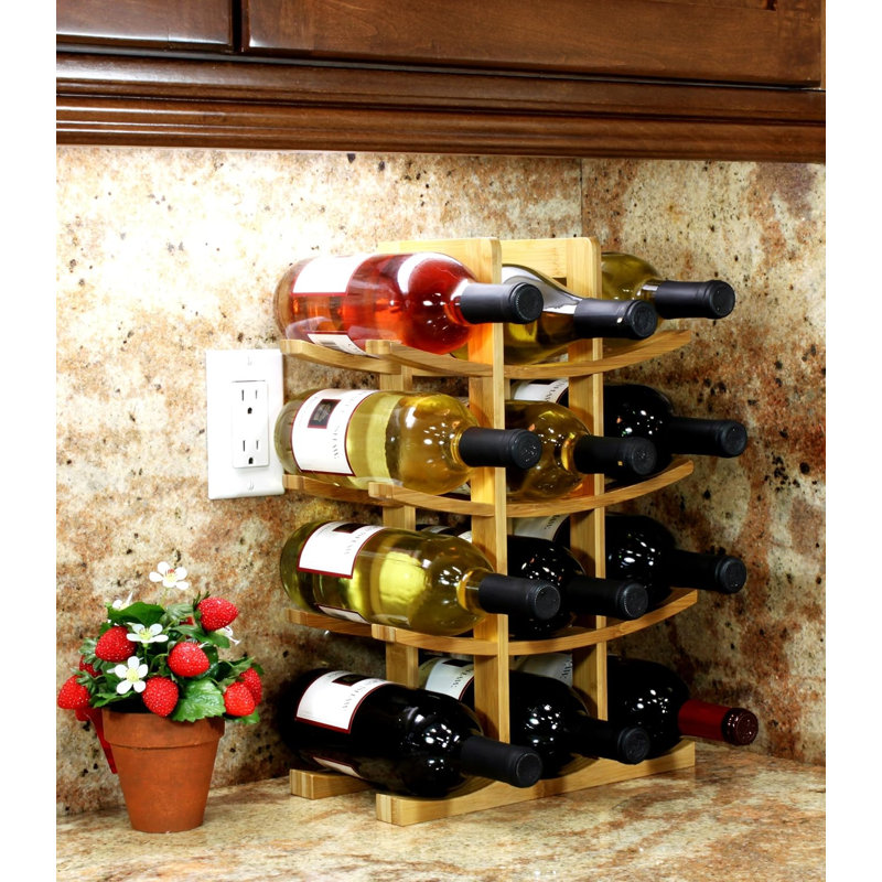 Support à vin en bambou naturel, rouge, 15,75 po x 5,75 po x 1,75 po