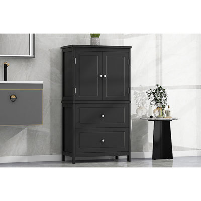 Bathroom Storage Cabinet, Cabinet With Two Doors And Drawers, Adjustable Shelf, MDF Board