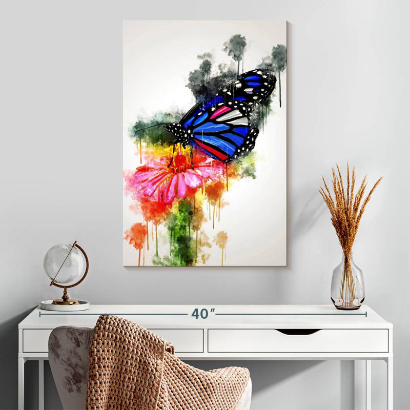 Brampt papillon coloré sur fleur, H 30 po x l 20 po