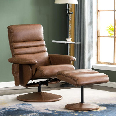 Livnat 2 Set Recliner with Ottoman, Reclining Chair with Massage, 360 Swivel  Chairs,  Faux Leather