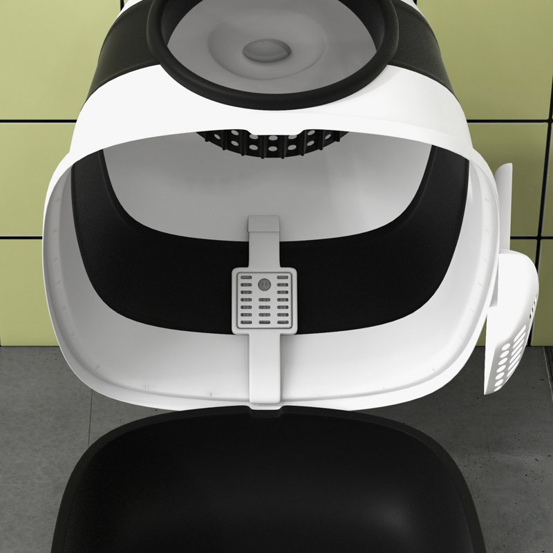 Plastic Litter Box Enclosure with Scoop, Black/White