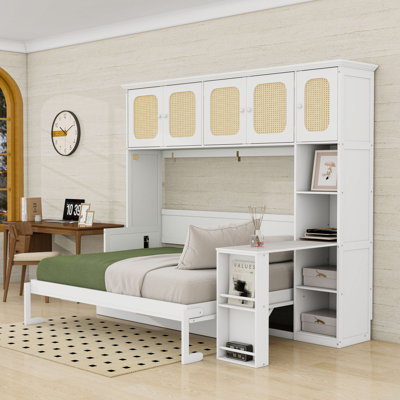 Full Wood Murphy Bed with Built-in-Desk and Shelves