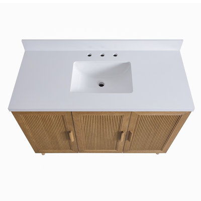 Meuble-lavabo autoportant de 48 pouces au fini café clair avec plateau blanc