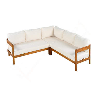 U_Style Acacia Solid Wood Patio Furniture Set, Outdoor Patio Conversation Furniture Set With 6 Soft Seat Cushions And Backpack , All Weather Outdoor Patio Sofa With Arc Frame  For Backyard, Garden.