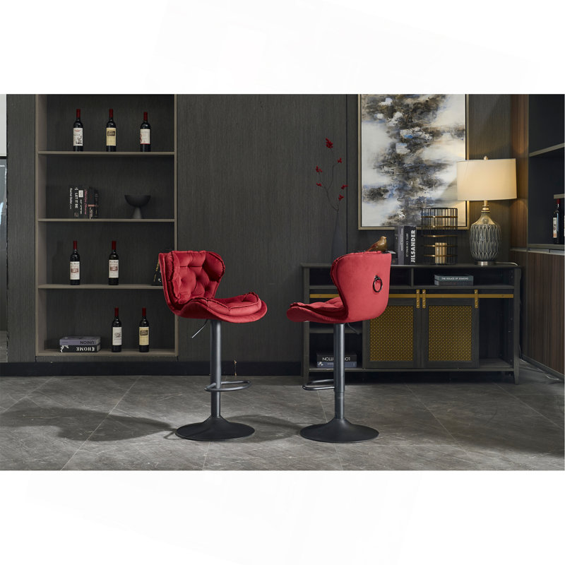 Ensemble de deux tabourets de bar de haute qualité avec repose-pieds en poudre, base pivotante et levage mécanique réglable en hauteur pour une utilisation polyvalente