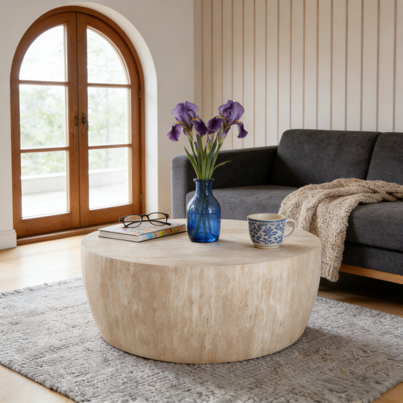 Round Wood Coffee Table, Natural Wood
