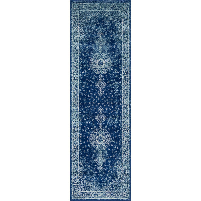 Tapis bleu marine Rizo Pat, Tapis de couloir 2 pi x 6 pi 9 po