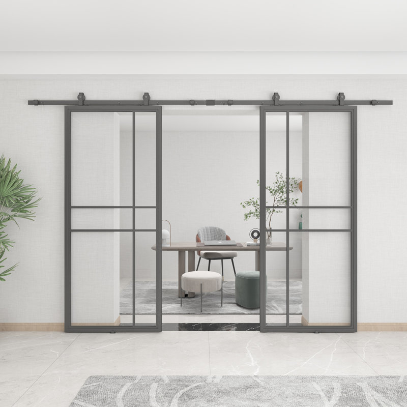 Glass and Metal Barn Door with Installation Hardware Kit and Handle