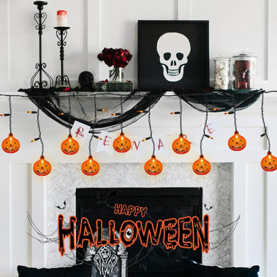 Halloween Pumpkin String Lights, 7Ft Halloween Clear Orange Decorative String Lights With 25 Orange Lights, Plug In Outdoor Halloween Pumpkin Decorations For Party Patio Garden