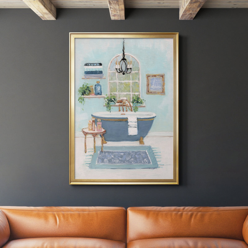 «Blue Bath I», peinture sur toile encadrée, Or, H 30,5 po x l 42,5 po x P 1,5 po