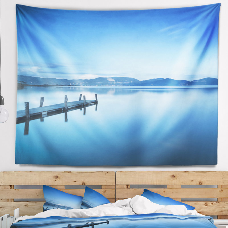 Paysage marin bleu vif avec tapisserie, H 32 po x l 39 po