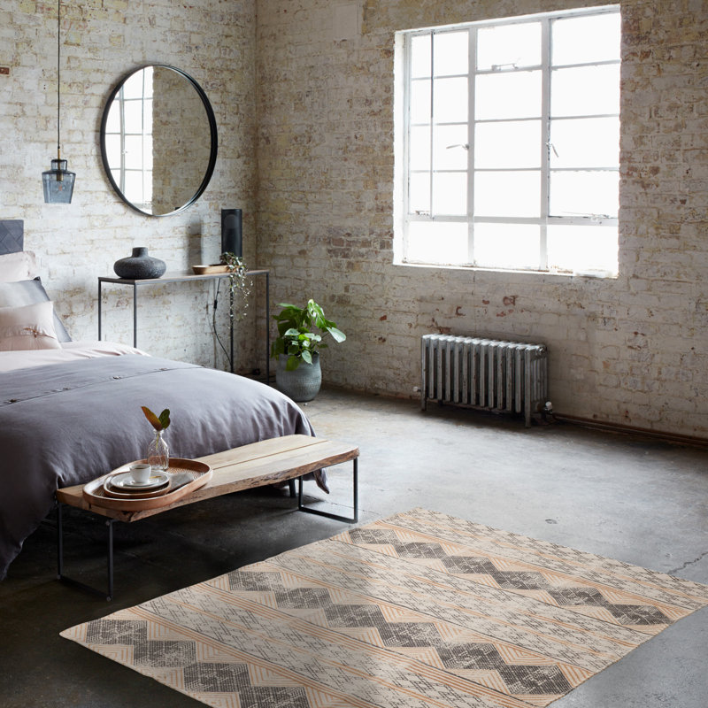 French Connection Suri Machine Washable Stonewash Printed Cotton Rugs, Rectangle 4' x 6'