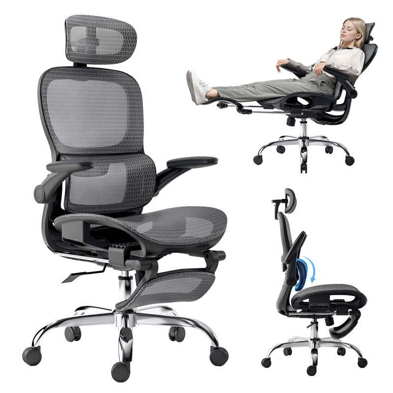 Ergonomic Office Chair, Retractable Footrest, Breathable Mesh
