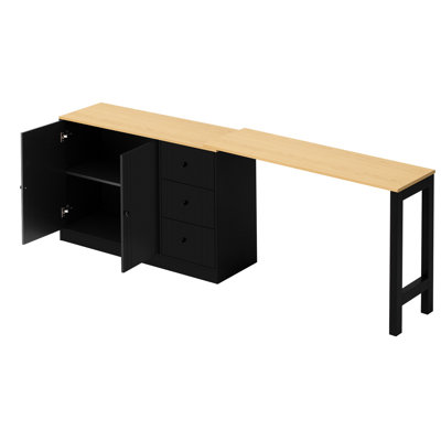 Buffet en bois avec table extensible de 47 pouces, peu encombrant et espace de rangement flexible pour le salon, le vestibule de la cuisine, un tiroir silencieux avec portes à 2 tiroirs de 89,7 po et 3 tiroirs
