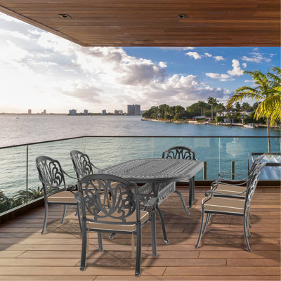 7-Piece Set Of Cast Aluminum Patio Furniture With Brown Cushions