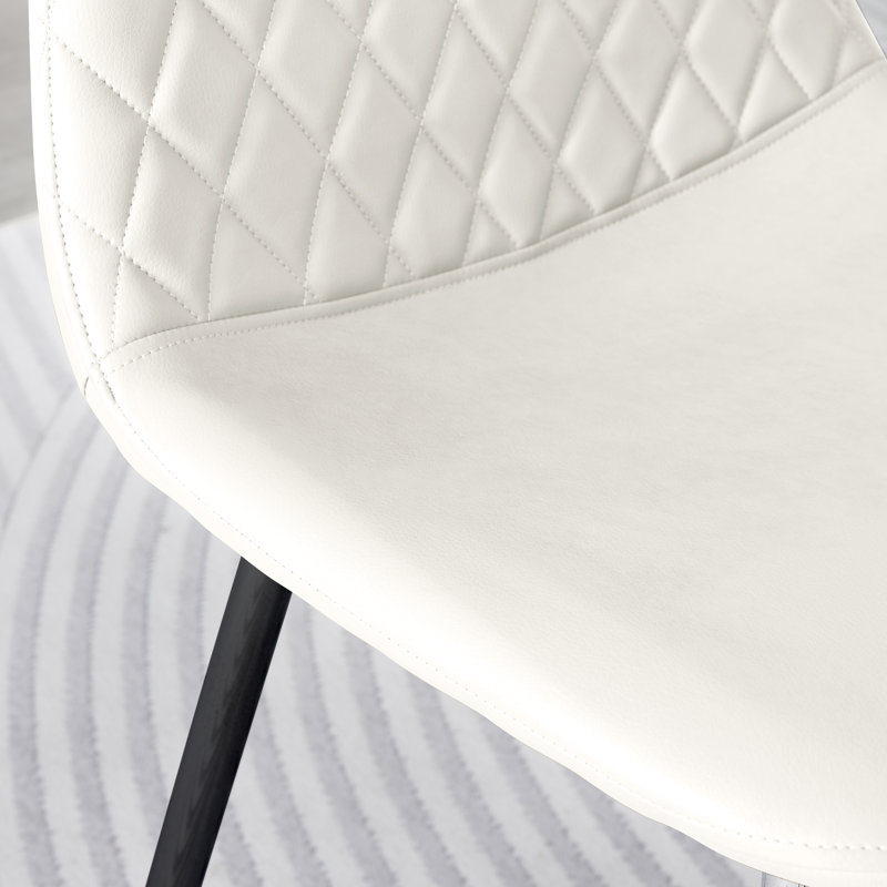 Morral Luxury Diamond Quilt Stitched Faux Leather Upholstered Tapered Metal Leg Dining Chairs, White, Black