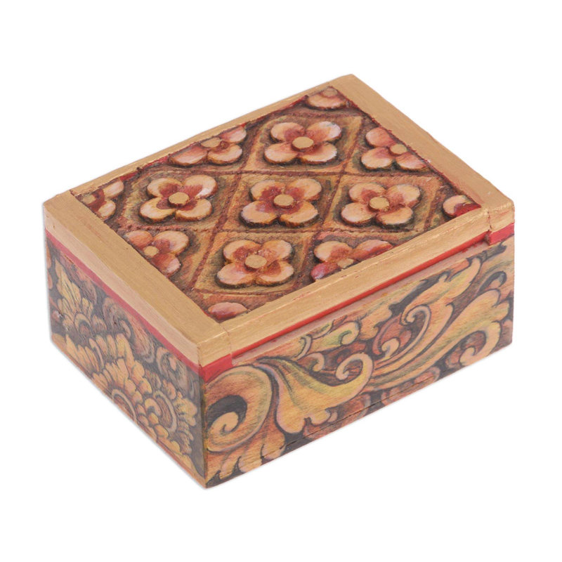 Mini boîte à bijoux en bois à motif floral