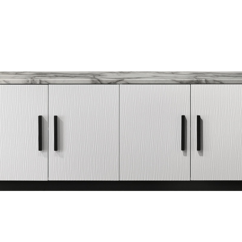Matilda 63" White Cabinet Console Table With White Faux Marble Top