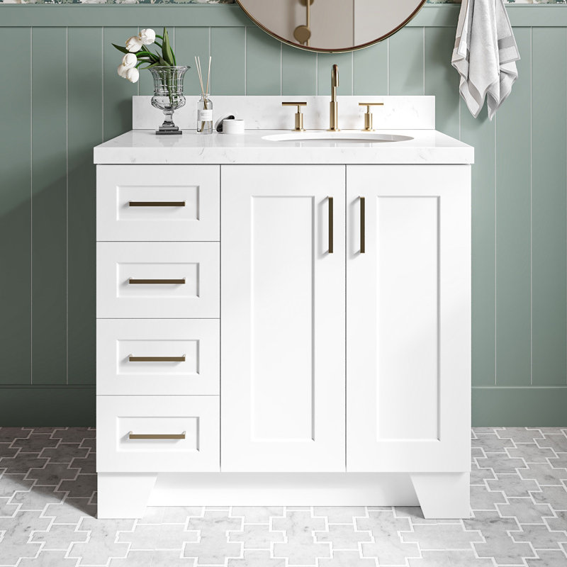37 IN.  Single Bathroom Vanity, Right, Oval, White