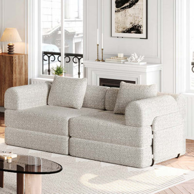 Boneless Convertible Sofa Bed , Side Storage Pockets and Cushions, Ideal for Living Room, Bedroom and Study