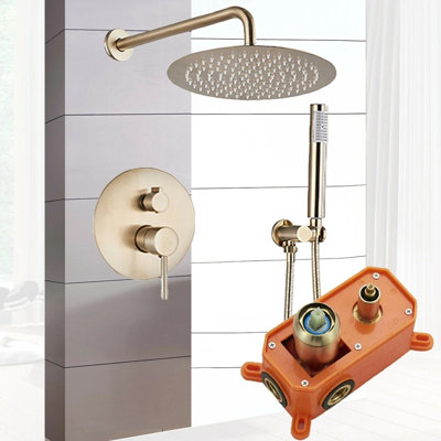 Gold Concealed Bathroom Mixer Shower Set 20cm Rain Head Round Valve System Tap
