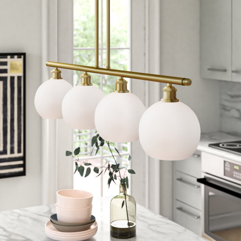 Baptista 4 - Light Kitchen Island Pendant, Matte White, Satin Gold, No Bulb Included