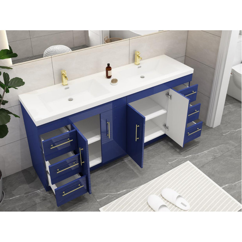 Ensemble de meuble-lavabo double 72 po Romer, Bleu nuit brillant, Or