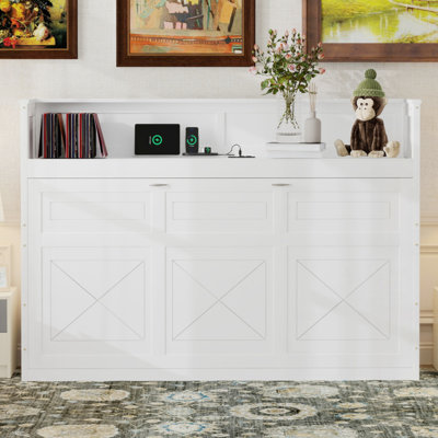 Perica Twin XL Farmhouse Murphy Bed With Desk And USB Charging