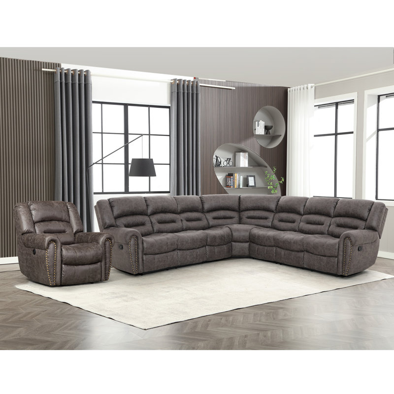 Ensemble de salon inclinable en similicuir 6 pièces Classic, Gris