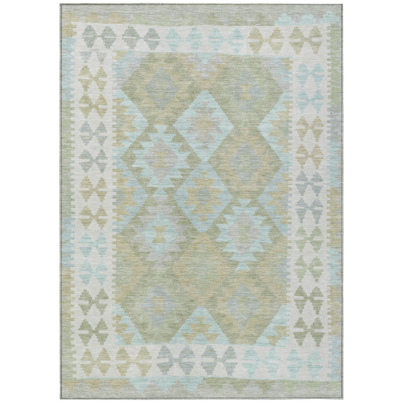 Tapis de sauge Xhevrie intérieur / extérieur lavable à la machine, Rectangle 9 pi x 12 pi