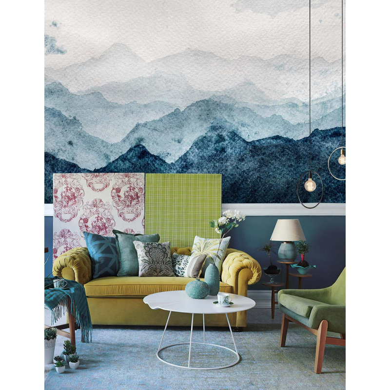 Papier peint amovible avec impression abstraite à l'encre montagnes Sky Misty, L 105,96 po x l 187 po