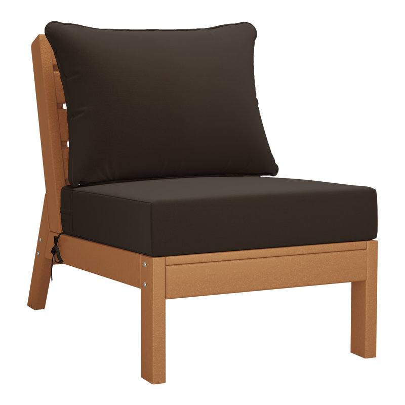 Deep Seating Armless Chair With Cushions, Brown, Teak